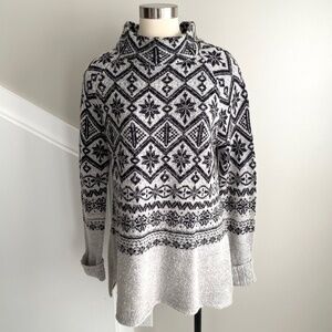 Cozy nordic pattern mock neck tunic sweater in black and gray - Size L